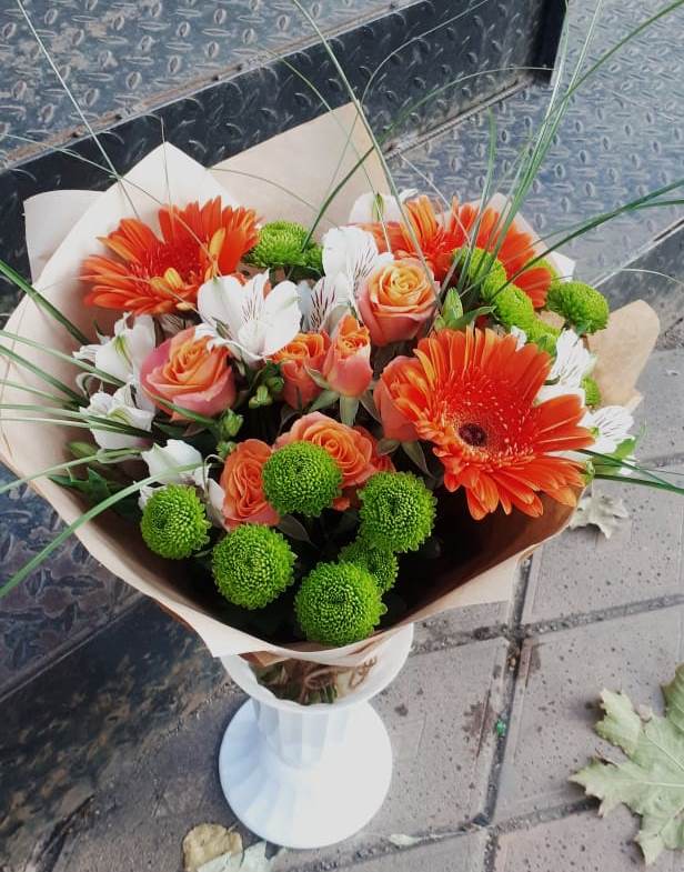 Букет цветов из: Герберы, Хризантемы, Альстромерии и Розы в Грановщине