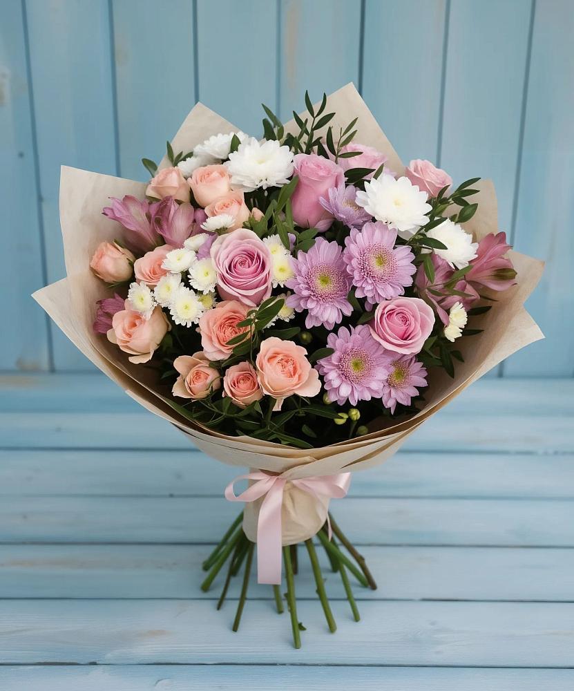 Букет цветов из: Хризантемы, Розы и Альстромерии в Грановщине