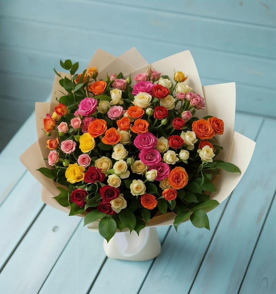 Букет Микс из разноцветных кустовых роз в Грановщине