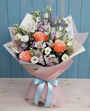 Букет цветов из:  Лизиантусы, Розы, Альстромерии и Гипсофила #REPLACE_PRED# Грановщине