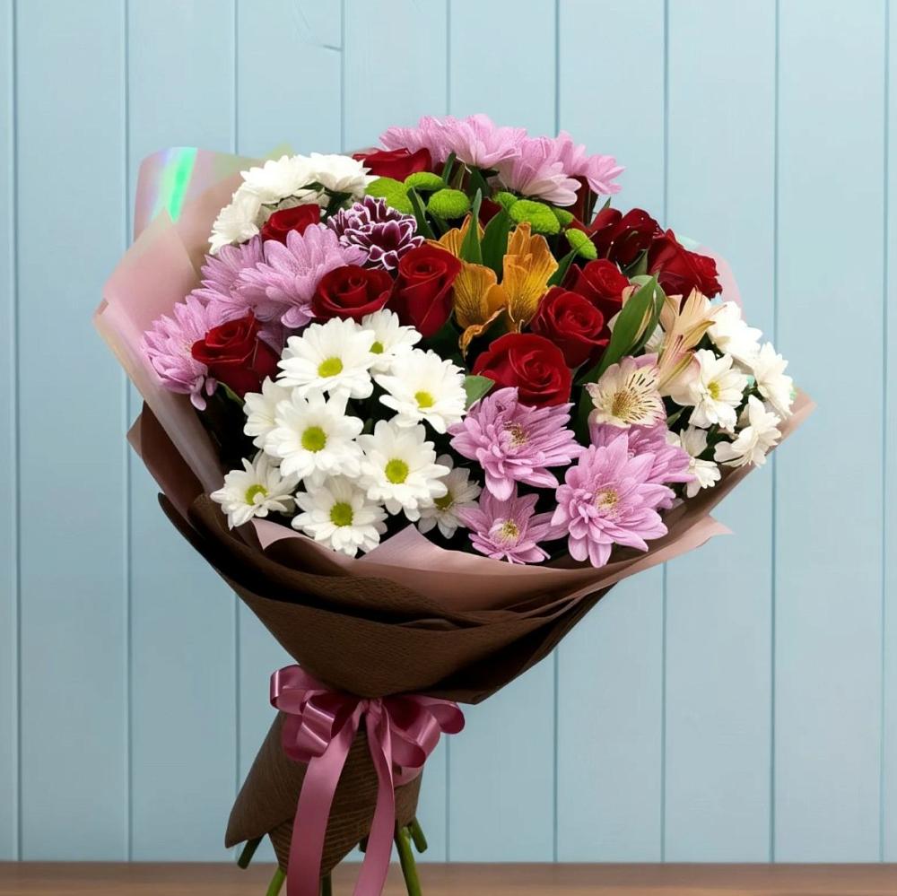 Букет цветов из: Розы, Хризантемы и Альстромерии в Грановщине
