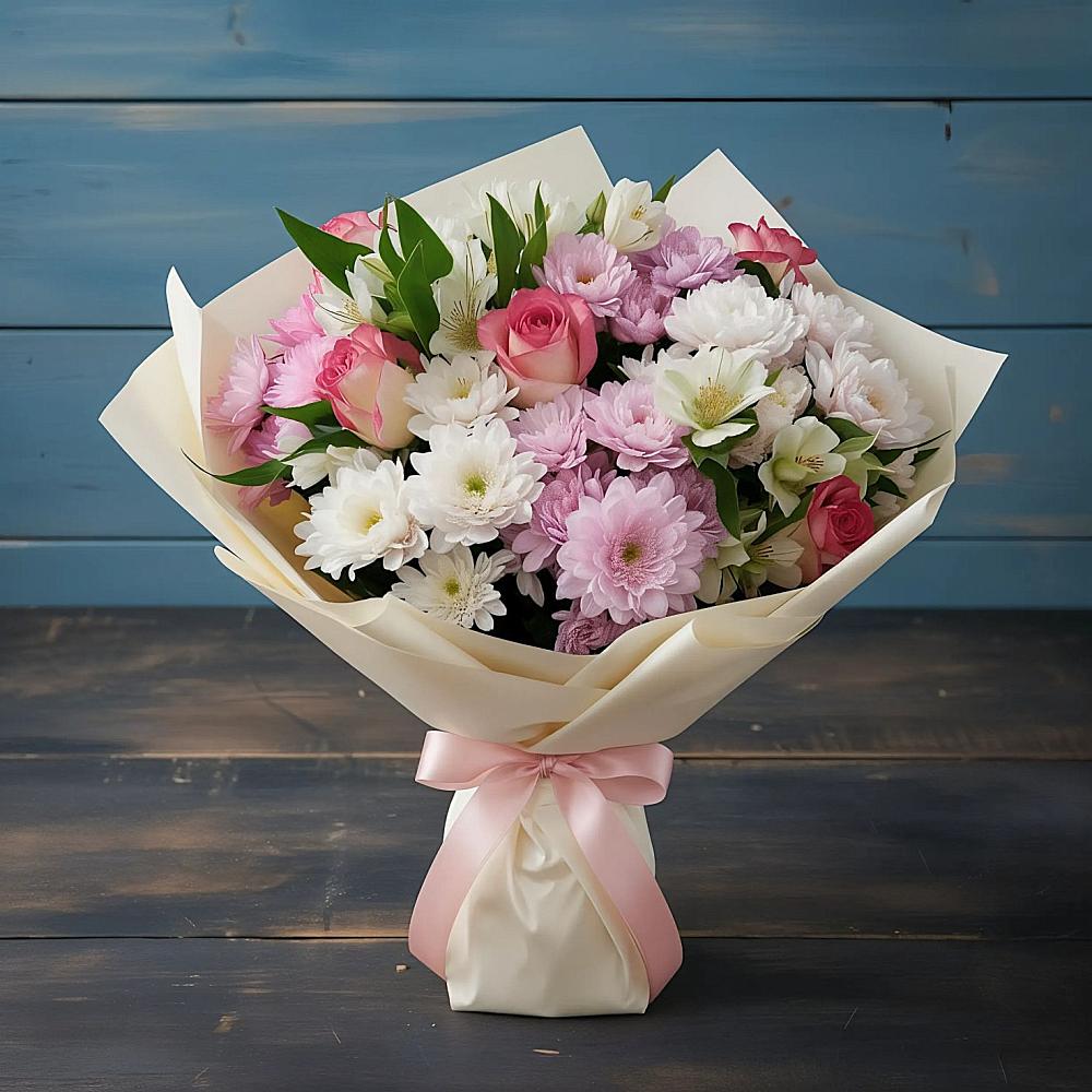 Букет цветов из: Хризантемы, Альстромерии и Розы в Грановщине